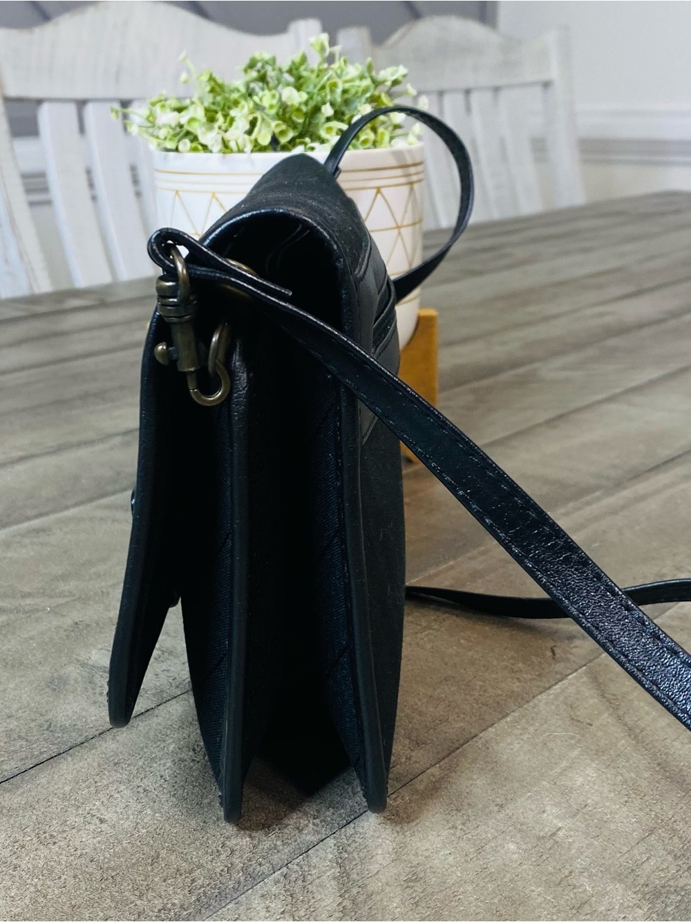 Vintage BONIA Black Monogram Canvas Leather Trim Crossbody Shoulder Bag - Picture 4 of 8